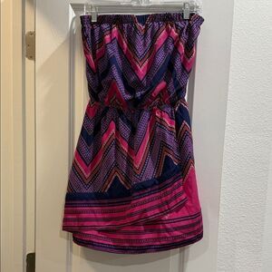 Pink and Blue Chevron Strapless Dress